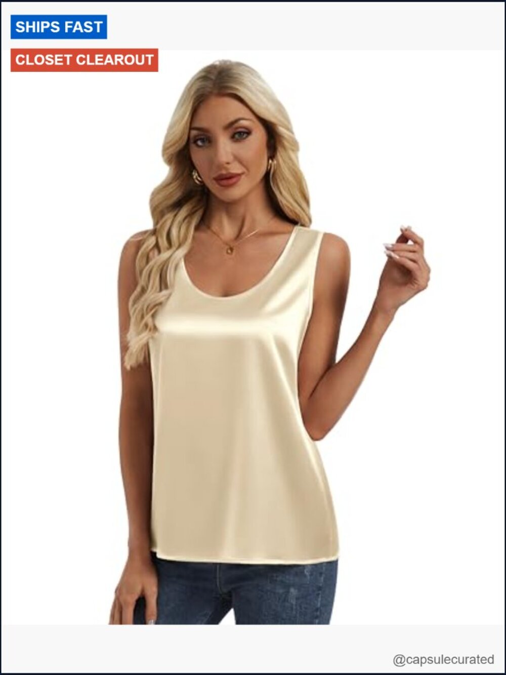 Silk Satin Scoop Neck Tank Top Sleeveless Casual Dressy Blouse Camisole - Picture 2 of 6